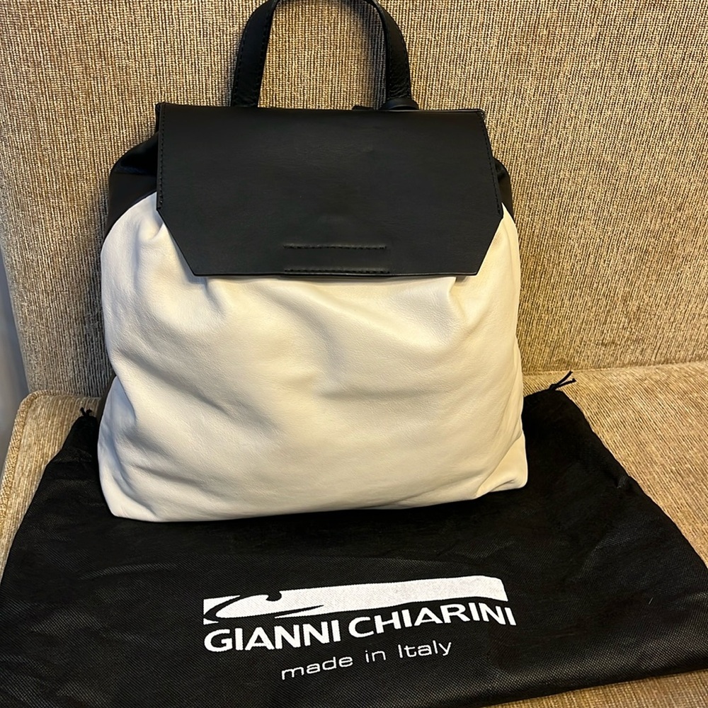 Leather black and cream backpack by Gianni Chiarini